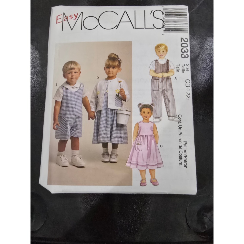 Easy McCalls 2033 Toddlers Rompers Dress Jacket Shirt Sewing Pattern Sz CB 1 2 3